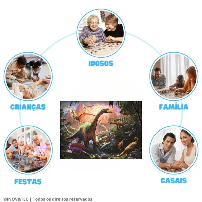 Quebra-Cabeça de Madeira Inova WOOD PUZZLE - Mundo Dinossauros | Diversão com Diversos Benefícios