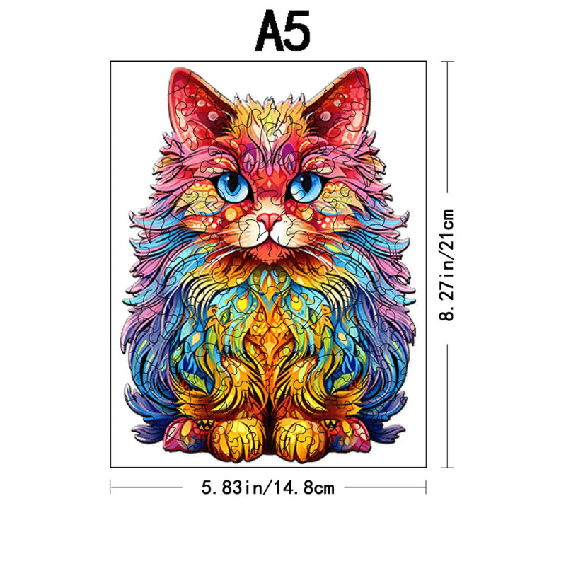 Quebra-Cabeça de Madeira Inova WOOD PUZZLE - Gato Persa Aquarela | Diversão com Diversos Benefícios para Crianças e Idosos