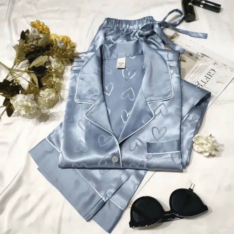 Pijama Feminino Cutezzz - Conjunto Calça e Camisa Longa Em Seda Cetim Premium | Super Macio e Confortável
