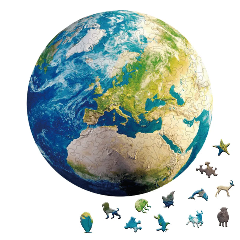 Quebra-Cabeça de Madeira Inova WOOD PUZZLE - Planeta Terra | Diversão com Diversos Benefícios para Crianças e Idosos