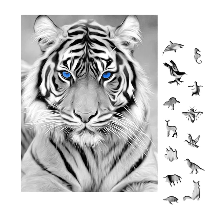 Quebra-Cabeça De Madeira Inova WOOD PUZZLE - Tigre Branco | Diversão Com Diversos Benefícios