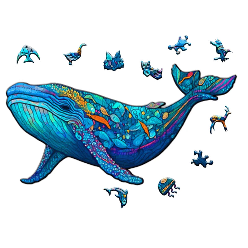 Quebra-Cabeça de Madeira Inova WOOD PUZZLE - Baleia Azul | Diversão com Diversos Benefícios para Crianças e Idosos