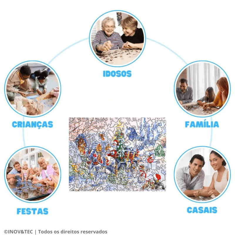Quebra-Cabeça de Madeira Inova WOOD PUZZLE - Vilarejo Natalino | Diversão com Diversos Benefícios para Crianças e Idosos