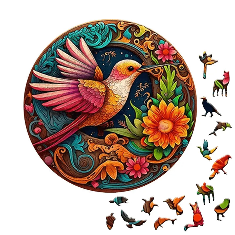 Quebra-Cabeça De Madeira Inova WOOD PUZZLE - Beija-Flor Laranja | Diversão Com Diversos Benefícios Para Crianças e Idosos