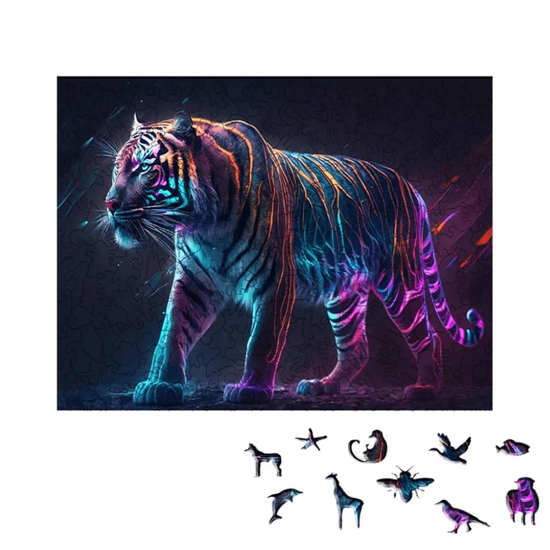 Quebra-Cabeça De Madeira Inova WOOD PUZZLE - Tigre Artístico | Diversão Com Diversos Benefícios Para Crianças e Idosos