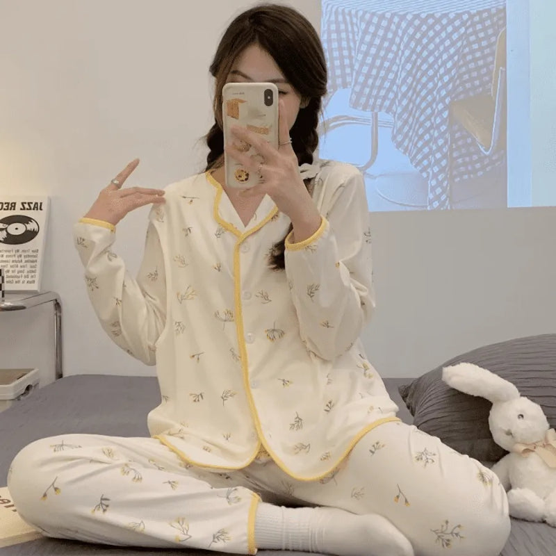 Pijama Feminino Fluffy Conjunto Com Calça e Camisa de Botão 100% Algodão | Conforto Total