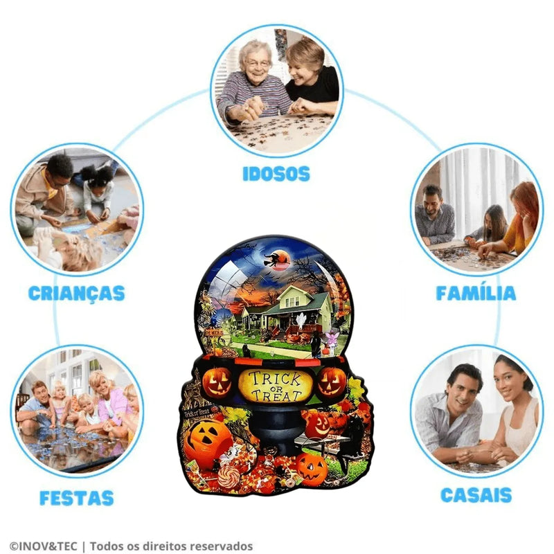 Quebra-Cabeça de Madeira Inova WOOD PUZZLE - Dia das Bruxas | Diversão com Diversos Benefícios para Crianças e Idosos