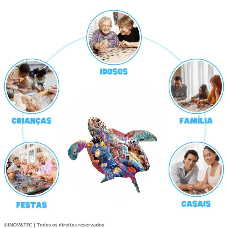 Quebra-Cabeça de Madeira Inova WOOD PUZZLE - Tartaruga Oceânica | Diversão com Diversos Benefícios para Crianças e Idosos