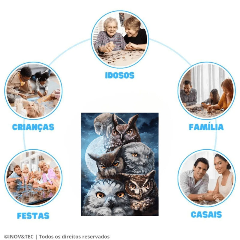 Quebra-Cabeça de Madeira Inova WOOD PUZZLE - Corujas Asas da Noite | Diversão com Diversos Benefícios para Crianças e Idosos
