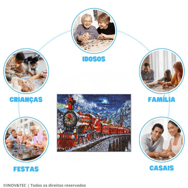 Quebra-Cabeça de Madeira Inova WOOD PUZZLE - Trem Natalino | Diversão com Diversos Benefícios para Crianças e Idosos