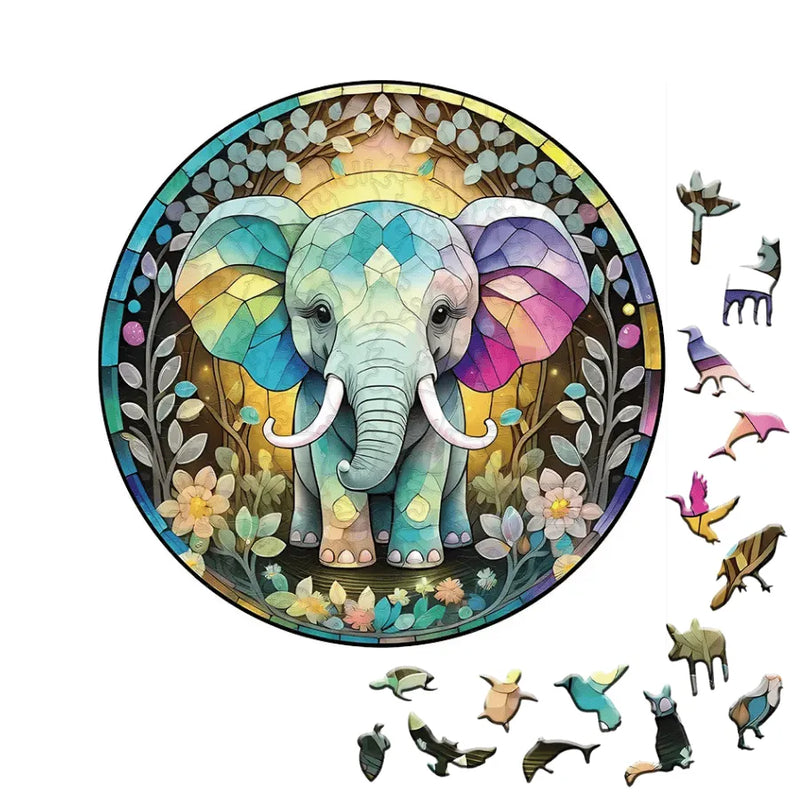 Quebra-Cabeça De Madeira Inova WOOD PUZZLE - Elefante Em Cristal | Diversão Com Diversos Benefícios Para Crianças e Idosos