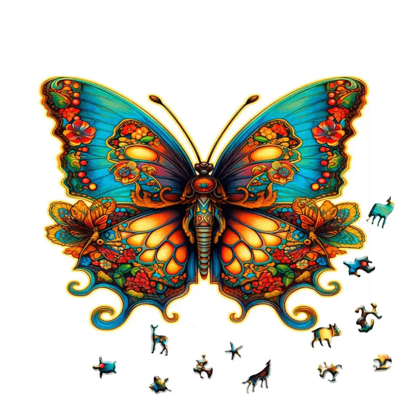 Quebra-Cabeça De Madeira Inova WOOD PUZZLE - Borboleta em Vitral | Diversão Com Diversos Benefícios Para Crianças e Idosos