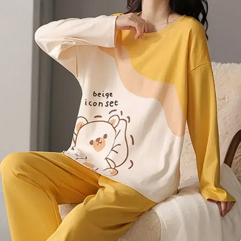 Pijama Feminino Peaceful Evenings - Conjunto Com Calça e Camisa Longa em Algodão | Macio, Leve e Super Confortável