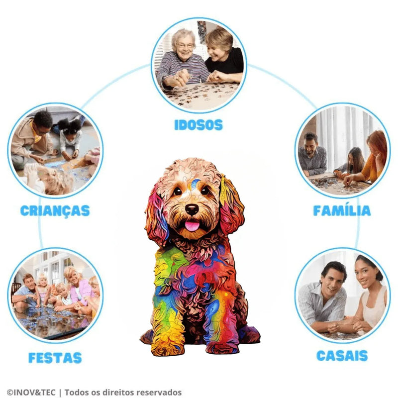 Quebra-Cabeça de Madeira Inova WOOD PUZZLE - Cachorro Aquarela | Diversão com Diversos Benefícios para Crianças e Idosos