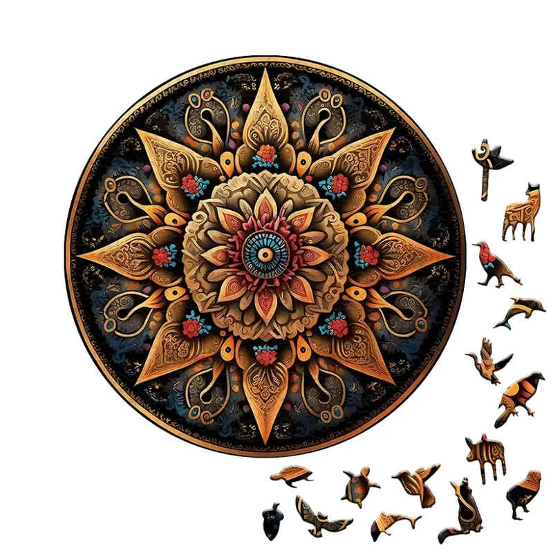 Quebra-Cabeça De Madeira Inova WOOD PUZZLE - Mandala De Flores | Diversão Com Diversos Benefícios Para Crianças e Idosos