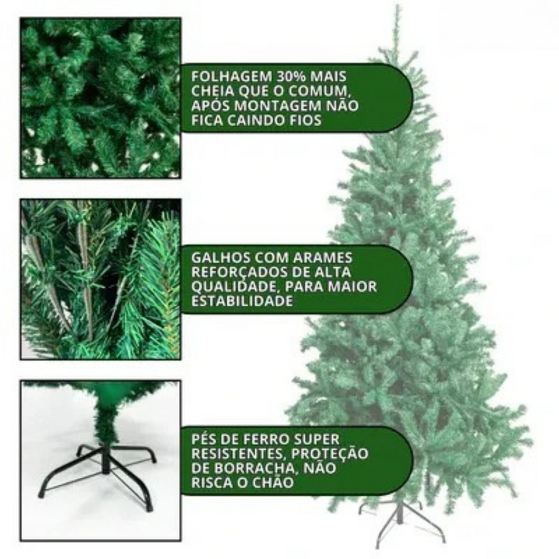Árvore De Natal Pinheiro com 450 Galhos Verdes Tradicionais de 1.50m Premium