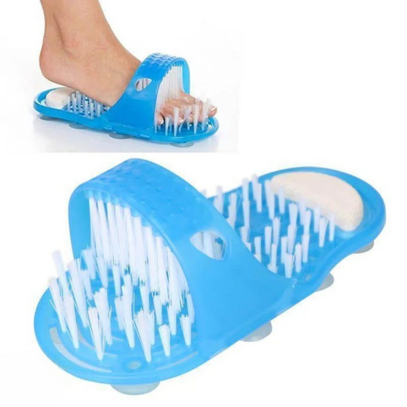 Chinelo com Escova Limpa Pés e Pedra Pome Removível para Higienização dos Pés