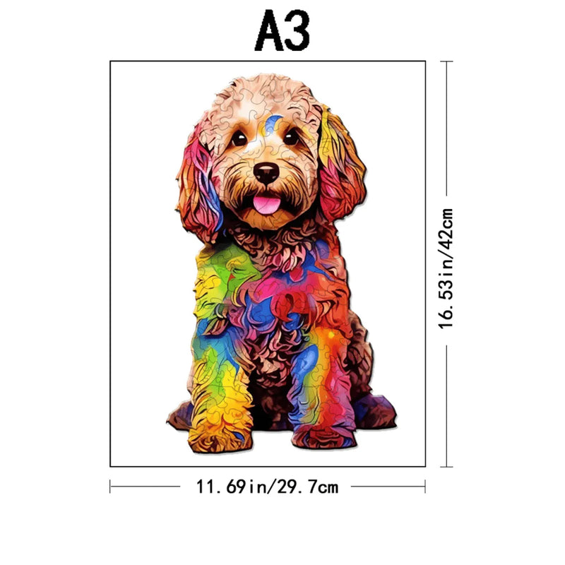 Quebra-Cabeça de Madeira Inova WOOD PUZZLE - Cachorro Aquarela | Diversão com Diversos Benefícios para Crianças e Idosos