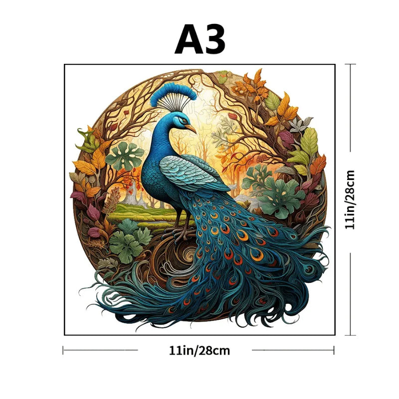 Quebra-Cabeça De Madeira Inova WOOD PUZZLE - Pavão Rei Tropical | Diversão Com Diversos Benefícios Para Crianças e Idosos