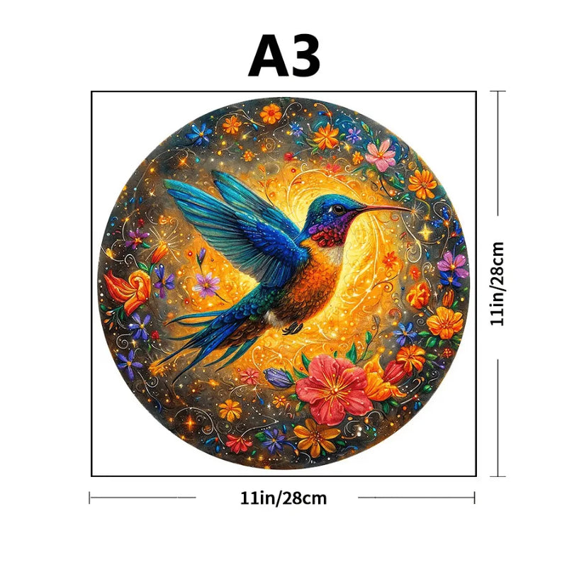Quebra-Cabeça De Madeira Inova WOOD PUZZLE - Beija-Flor Iluminado Com Flores | Diversão Com Diversos Benefícios Para Crianças e Idosos