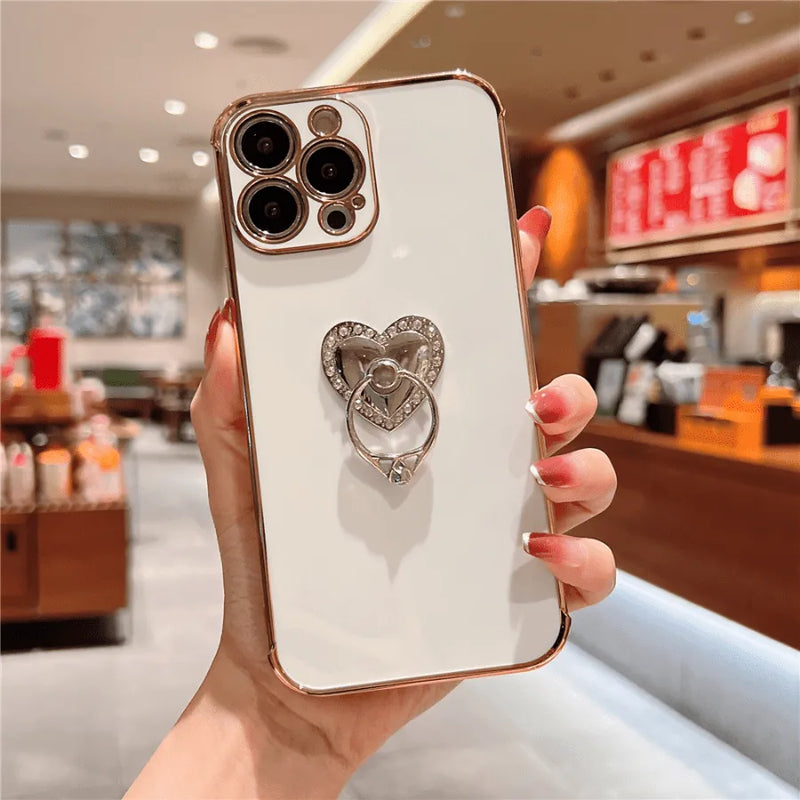Capinha Iphone "Anel De Noivado" Com Apoio de Anel Cravejado - Case Luxuosa de Alta Proteção e Resistência
