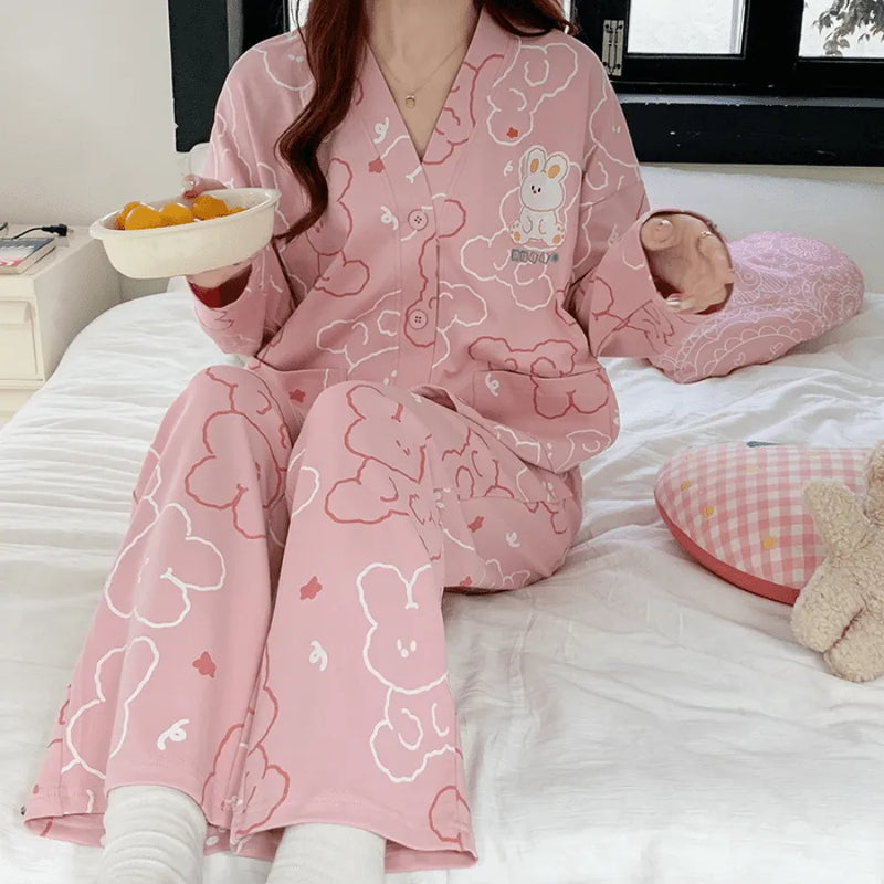 Pijama Feminino Heavenly Comfort - Conjunto Com Calça e Camisa Longa de Botão | Tecido De Algodão Confortável e Quentinho