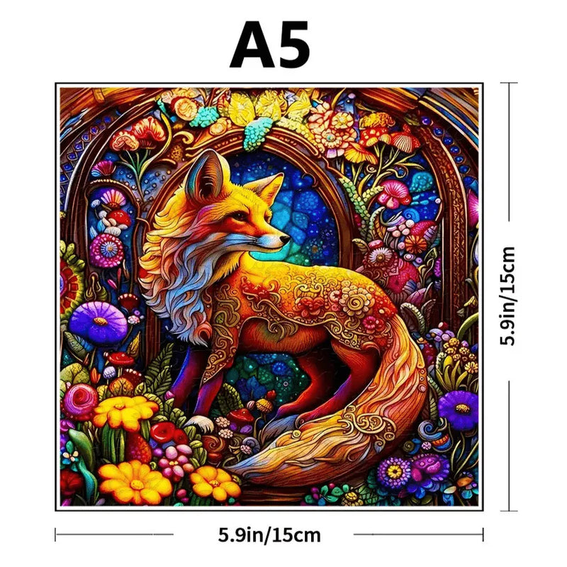 Quebra-Cabeça De Madeira Inova WOOD PUZZLE - Raposa em Vitral | Diversão Com Diversos Benefícios