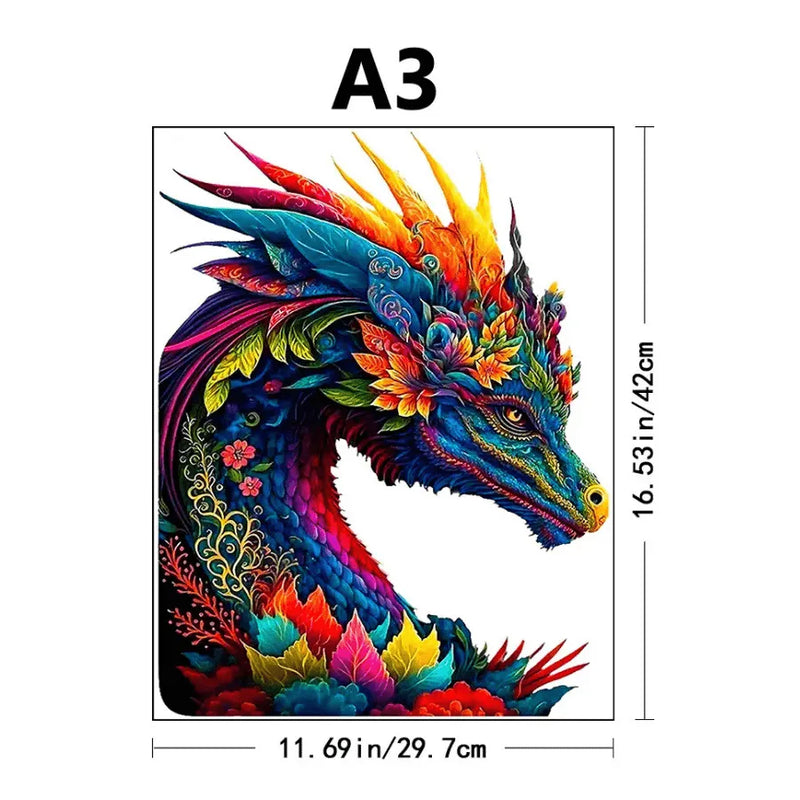 Quebra-Cabeça De Madeira Inova WOOD PUZZLE - Dragão Colorido | Diversão Com Diversos Benefícios Para Crianças e Idosos