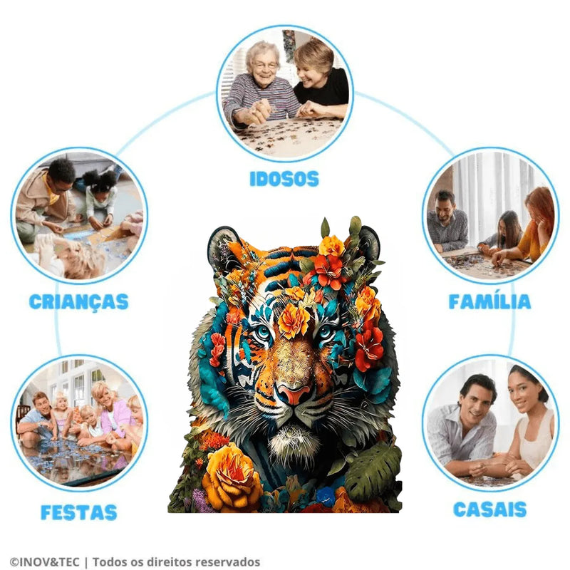 Quebra-Cabeça de Madeira Inova WOOD PUZZLE - Tigre Aquarela | Diversão com Diversos Benefícios