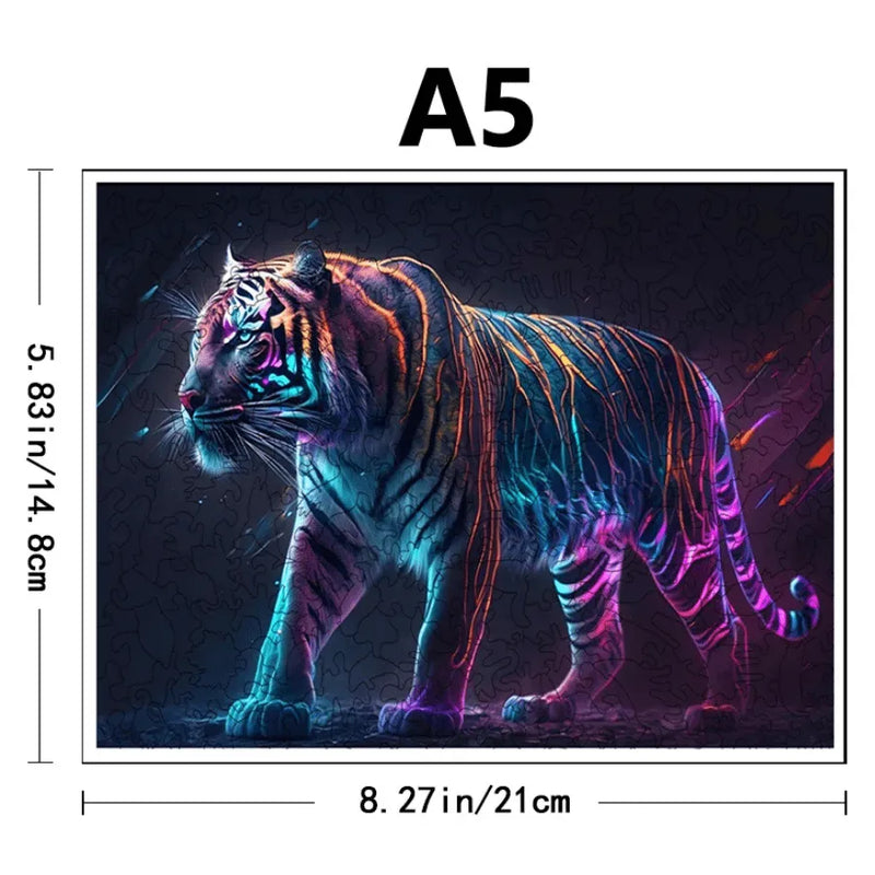 Quebra-Cabeça De Madeira Inova WOOD PUZZLE - Tigre Artístico | Diversão Com Diversos Benefícios Para Crianças e Idosos