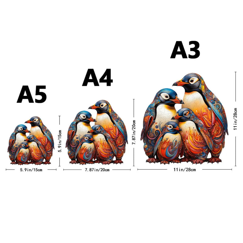 Quebra-Cabeça de Madeira Inova WOOD PUZZLE - Pinguins Aquarela | Diversão com Diversos Benefícios para Crianças e Idosos