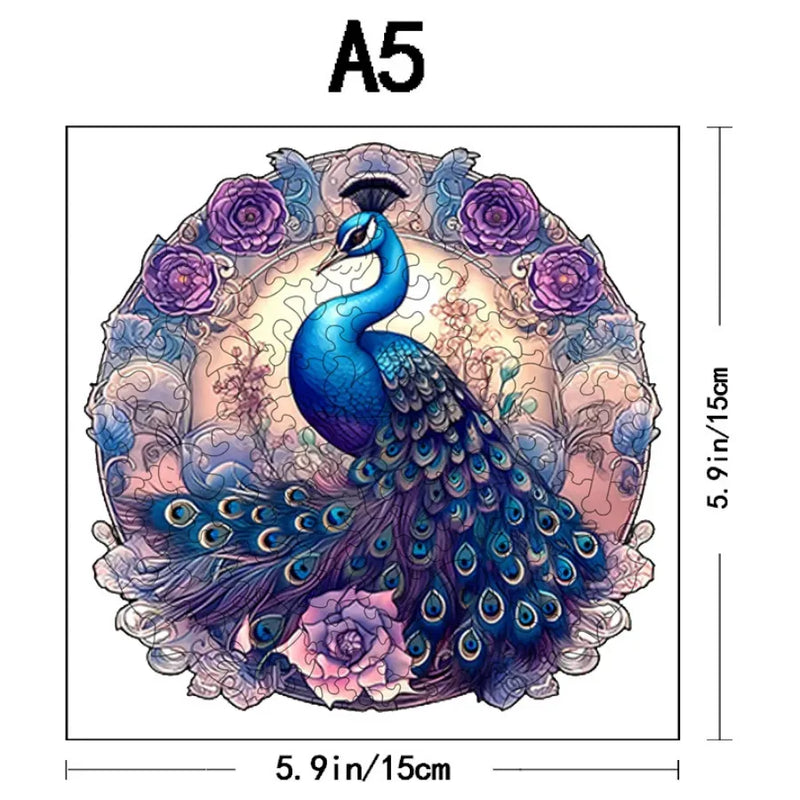Quebra-Cabeça De Madeira Inova WOOD PUZZLE - Pavão Azul Florido | Diversão Com Diversos Benefícios Para Crianças e Idosos