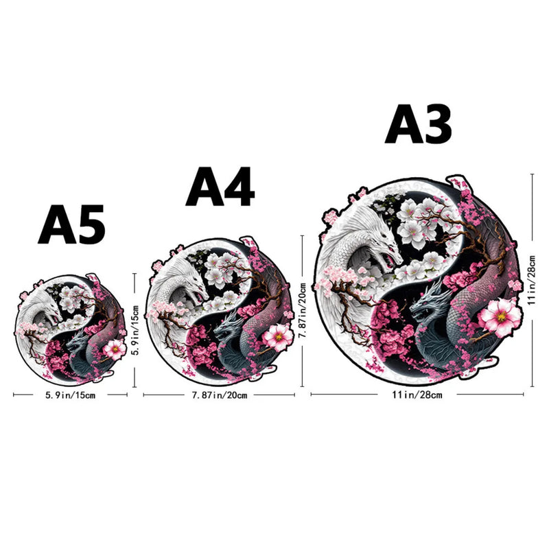 Quebra-Cabeça de Madeira Inova WOOD PUZZLE - Yin Yang Dracônico | Diversão com Diversos Benefícios para Crianças e Idosos