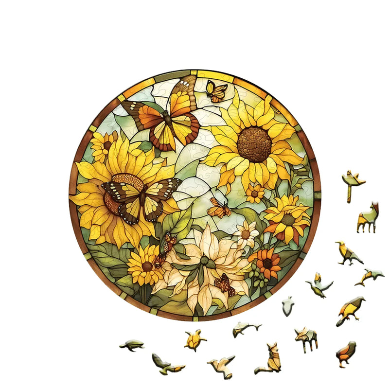 Quebra-Cabeça de Madeira Inova WOOD PUZZLE - Borboleta e Girassóis | Diversão com Diversos Benefícios