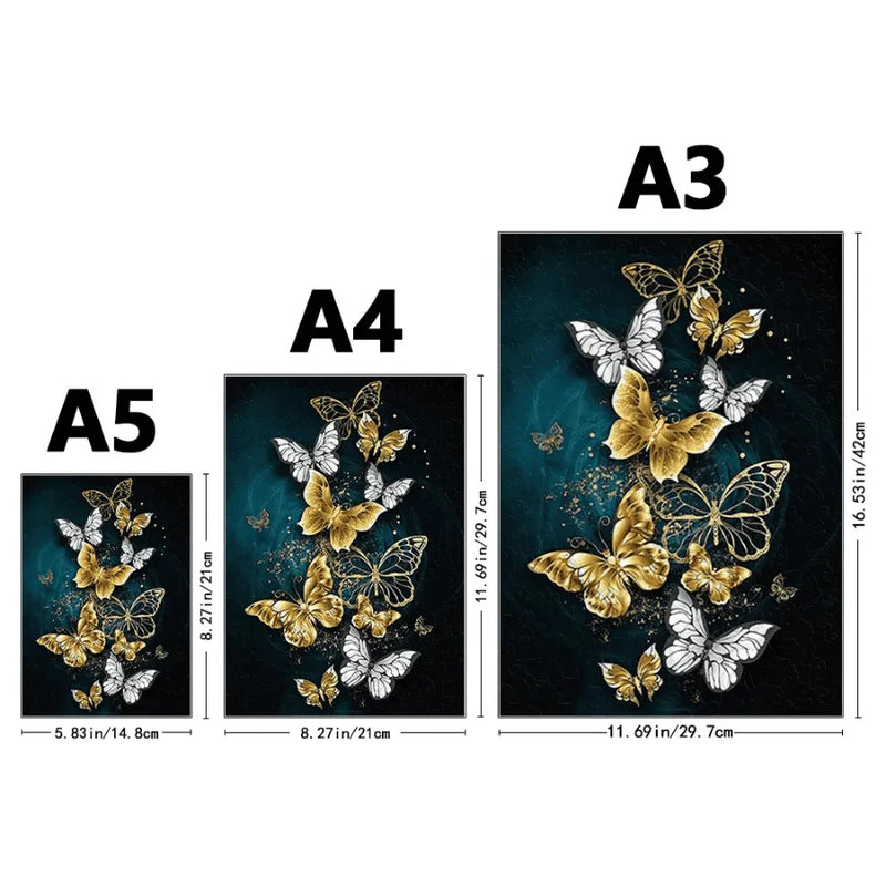 Quebra-Cabeça De Madeira Inova WOOD PUZZLE - Borboletas Douradas | Diversão Com Diversos Benefícios Para Crianças e Idosos