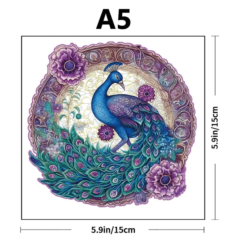 Quebra-Cabeça De Madeira Inova WOOD PUZZLE - Pavão com Rosas | Diversão Com Diversos Benefícios