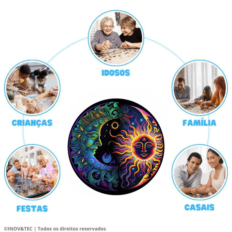Quebra-Cabeça de Madeira Inova WOOD PUZZLE - Lua e o Sol | Diversão com Diversos Benefícios