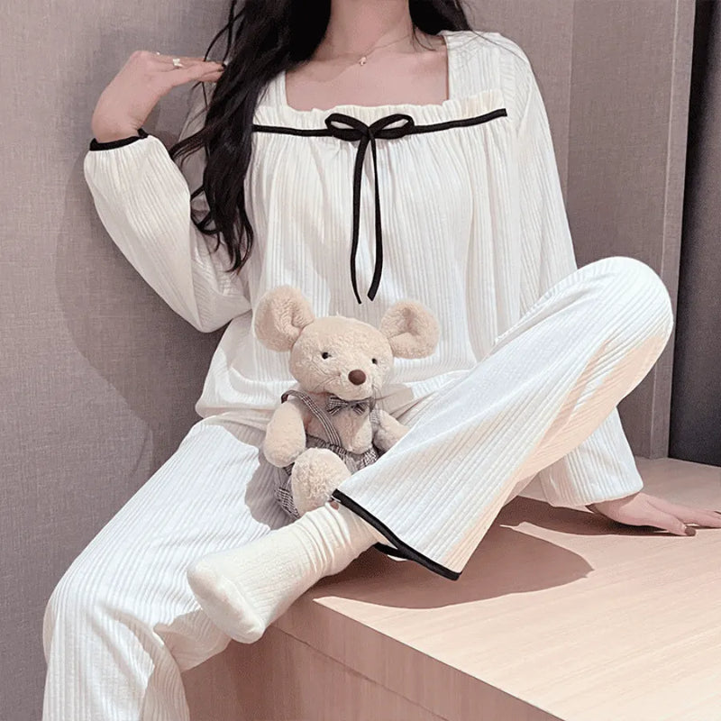 Pijama Feminino lacing - Conjunto Camisa Longa e Calça | Tecido Algodão e Poliéster Super Macio e Confortável