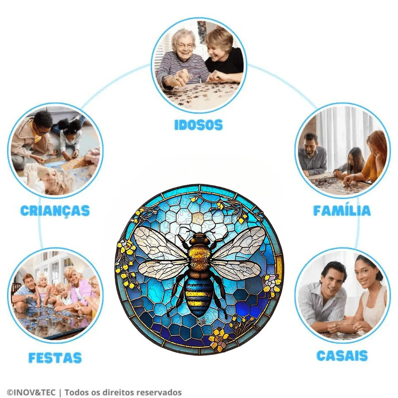 Quebra-Cabeça de Madeira Inova WOOD PUZZLE - Abelha em Vitral Floral | Diversão com Diversos Benefícios