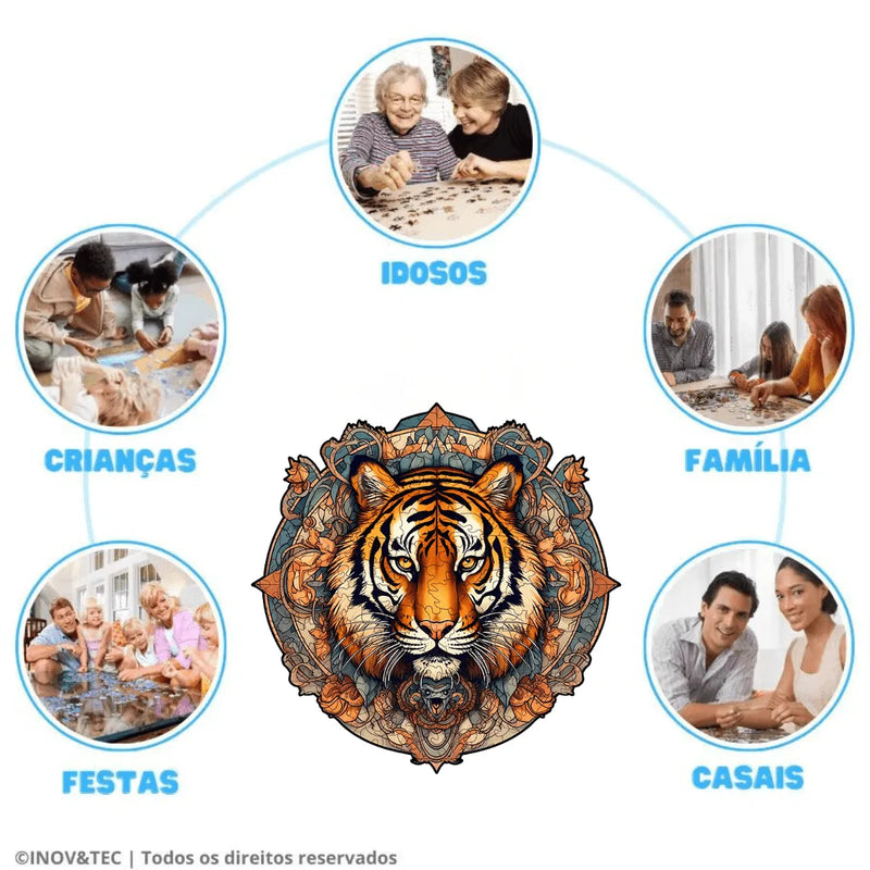 Quebra-Cabeça de Madeira Inova WOOD PUZZLE - Tigre Abstrato | Diversão com Diversos Benefícios