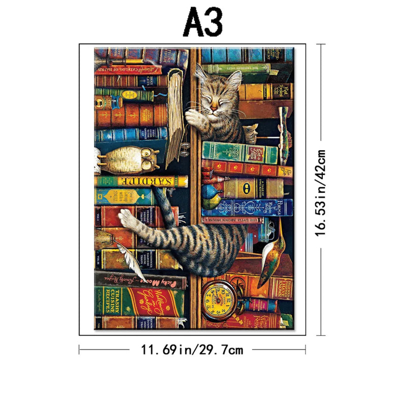 Quebra-Cabeça de Madeira Inova WOOD PUZZLE - Gato e Livros  | Diversão com Diversos Benefícios
