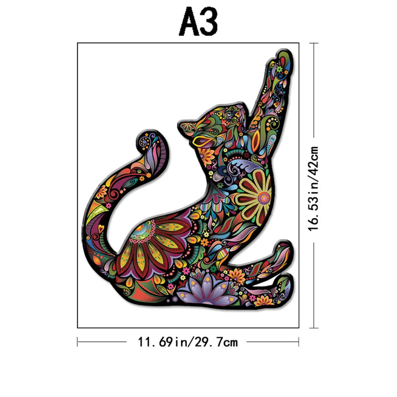 Quebra-Cabeça de Madeira Inova WOOD PUZZLE - Gato Roots | Diversão com Diversos Benefícios para Crianças e Idosos