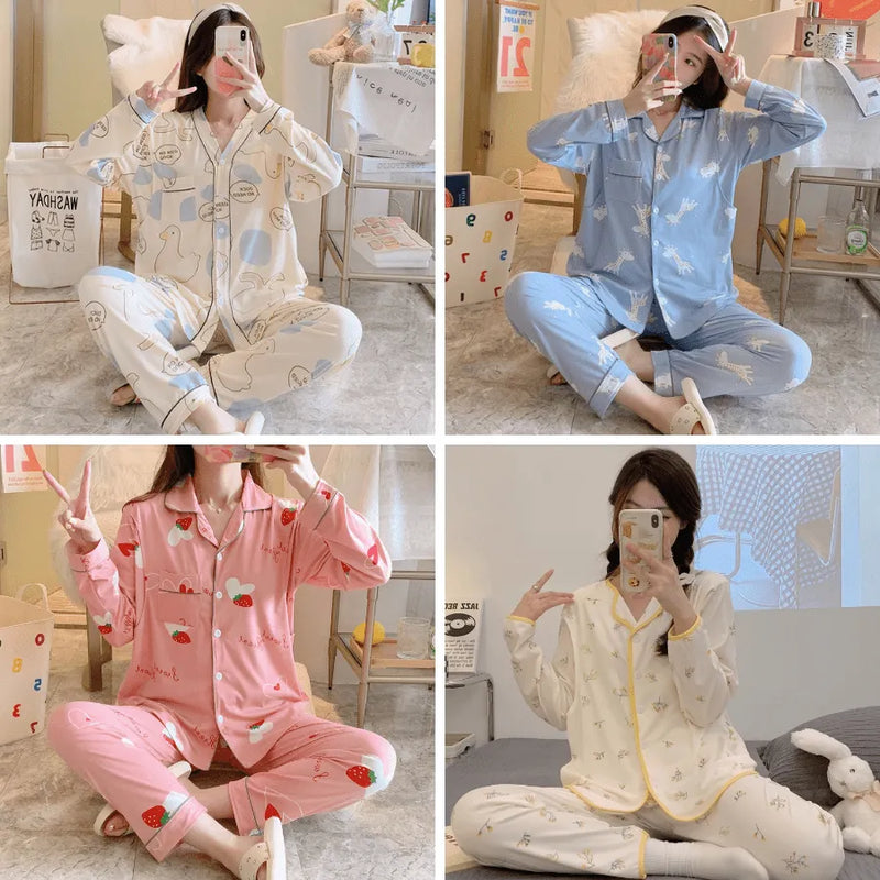 Pijama Feminino Fluffy Conjunto Com Calça e Camisa de Botão 100% Algodão | Conforto Total