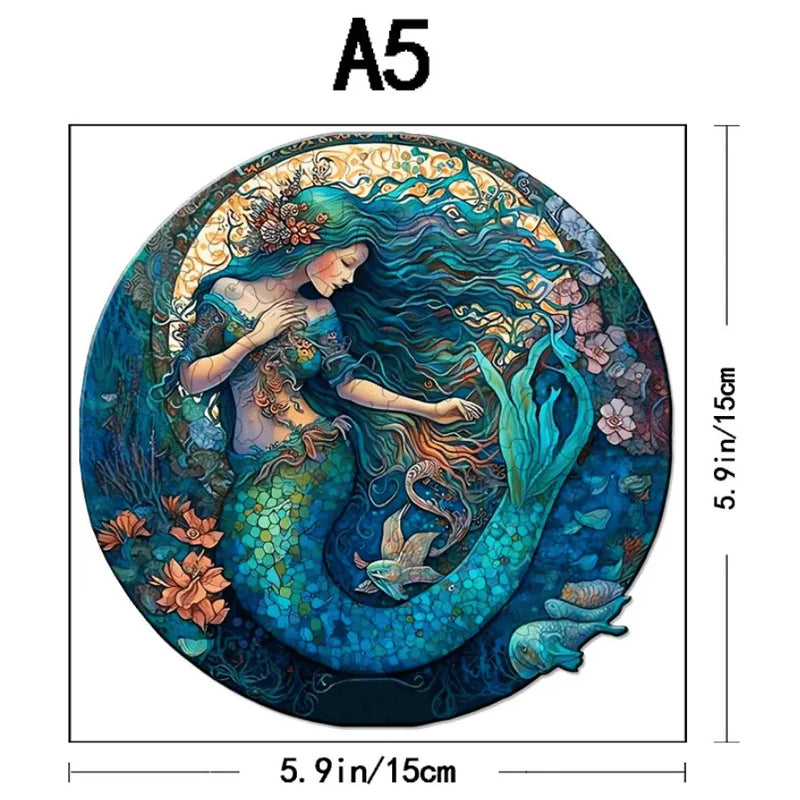 Quebra-Cabeça De Madeira Inova WOOD PUZZLE - Sereia Com Flores | Diversão Com Diversos Benefícios Para Crianças e Idosos
