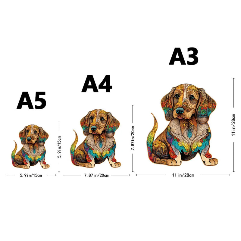 Quebra-Cabeça de Madeira Inova WOOD PUZZLE - Cão Entalhado | Diversão com Diversos Benefícios para Crianças e Idosos
