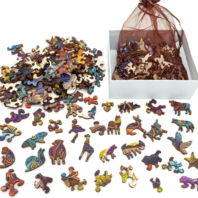 Quebra-Cabeça De Madeira Inova WOOD PUZZLE - Pavão Rei Na Floresta Encantada | Diversão Com Diversos Benefícios Para Crianças e Idosos