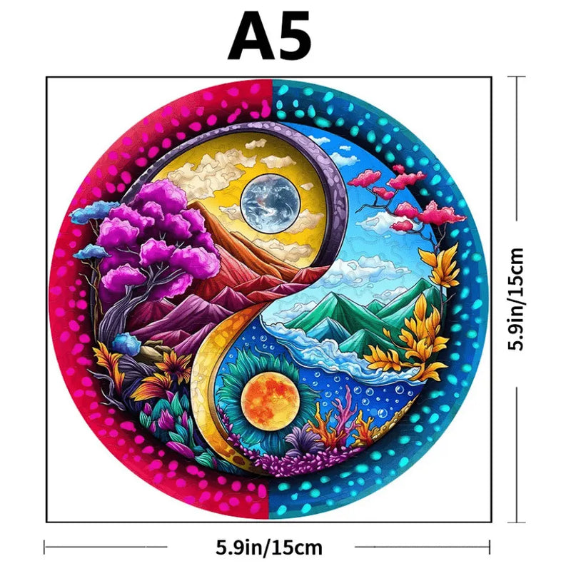 Quebra-Cabeça De Madeira Inova WOOD PUZZLE - Yin-Yang De Paisagem | Diversão Com Diversos Benefícios Para Crianças e Idosos