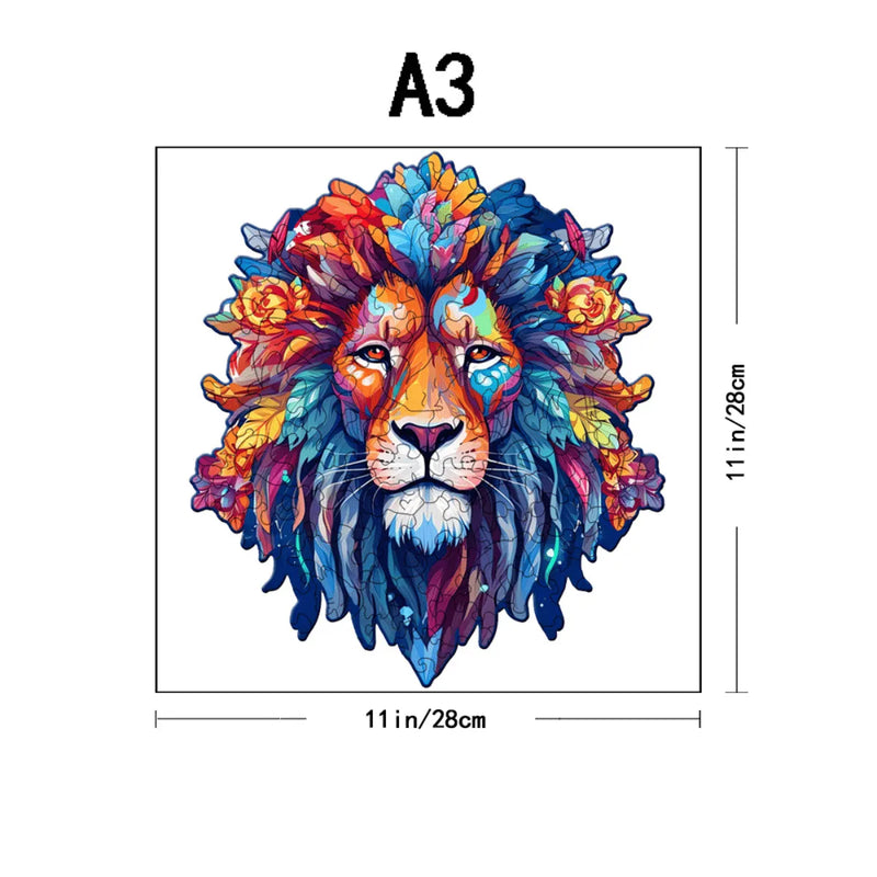 Quebra-Cabeça de Madeira Inova WOOD PUZZLE - Leão Aquarela | Diversão com Diversos Benefícios para Crianças e Idosos