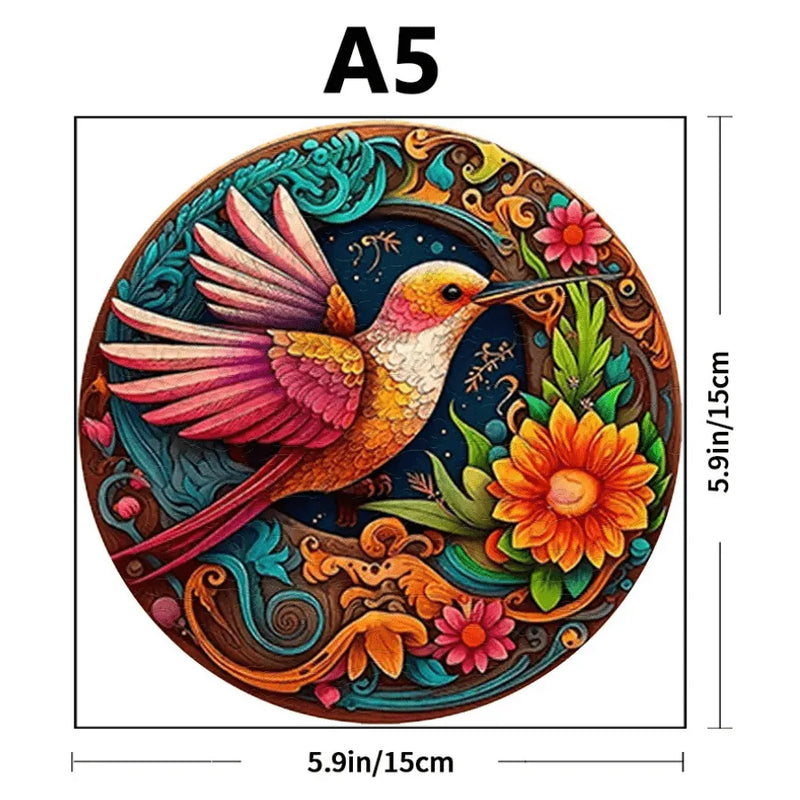 Quebra-Cabeça De Madeira Inova WOOD PUZZLE - Beija-Flor Laranja | Diversão Com Diversos Benefícios Para Crianças e Idosos