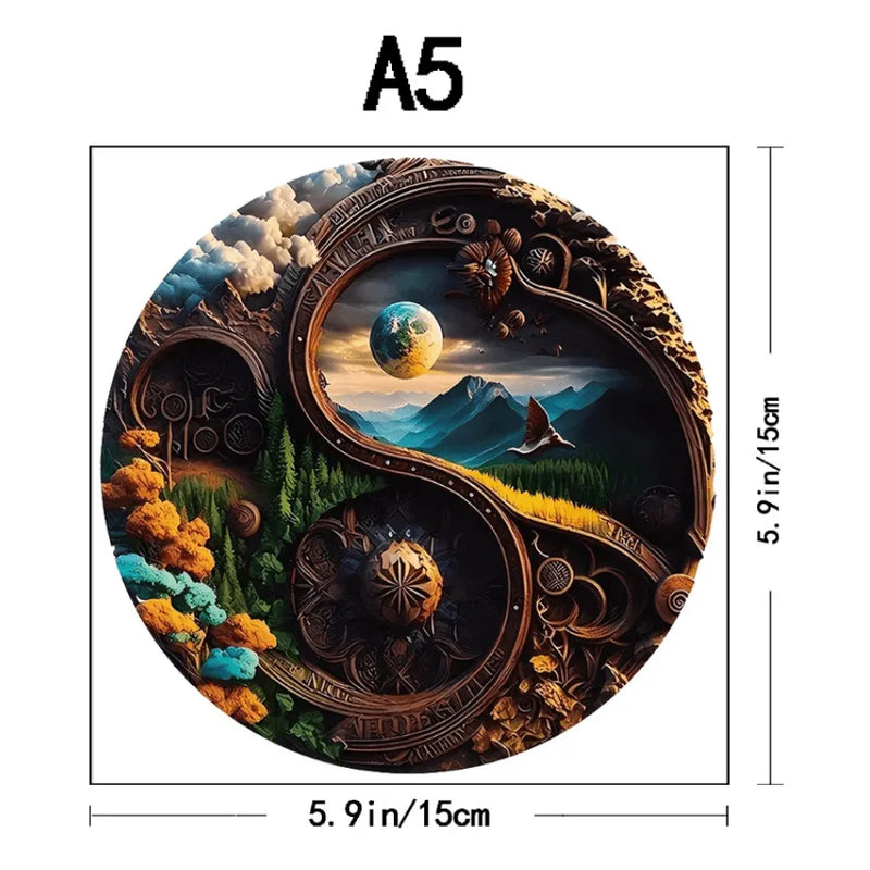 Quebra-Cabeça De Madeira Inova WOOD PUZZLE - Yin Yang Natureza | Diversão Com Diversos Benefícios Para Crianças e Idosos